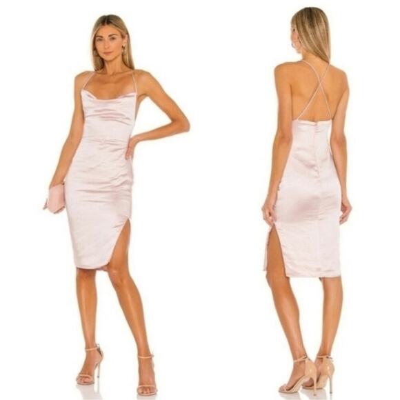 Revolve Superdown Billie Drape Midi Dress S Blush Pink Satin Slip Bodycon NWT - Picture 1 of 8